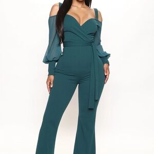 Green off shoulder jumpsuit M -NWT